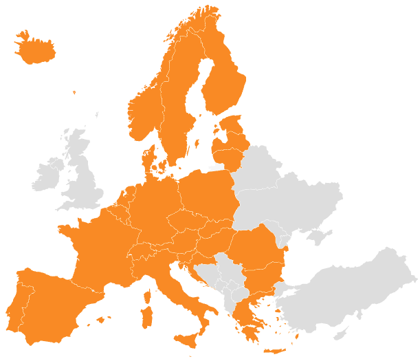 Mapa área Schengen, Europa